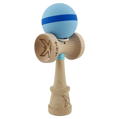 Kendama X Originala, Profesionala, Klevo, Cupe Mari KING SIZE V3, Rubber Grip, Gaura in Baza, Rulment Metalic, din lemn 18 cm, Ata 62/65 cm, M Bleu/Albastru/Bleu