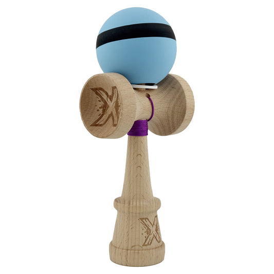 Kendama X Originala, Profesionala, Klevo, Cupe Mari KING SIZE V3, Rubber Grip, Gaura in Baza, Rulment Metalic, din lemn 18 cm, Ata 62/65 cm, M Bleu/Negru/Bleu