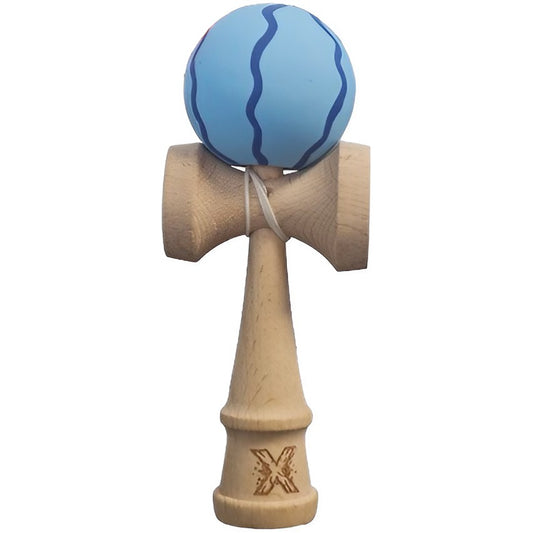 Kendama X Originala, Profesionala, Klevo, Rubber Grip, din Lemn, 18 cm, Albastru deschis
