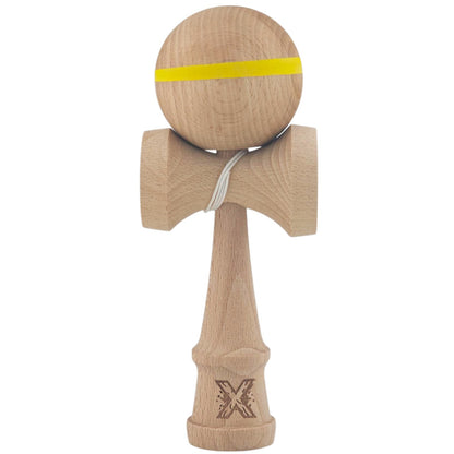 Kendama X Originală, Profesională, Klevo, din Lemn, 18 cm, cu Dunga, Galben, Lemn