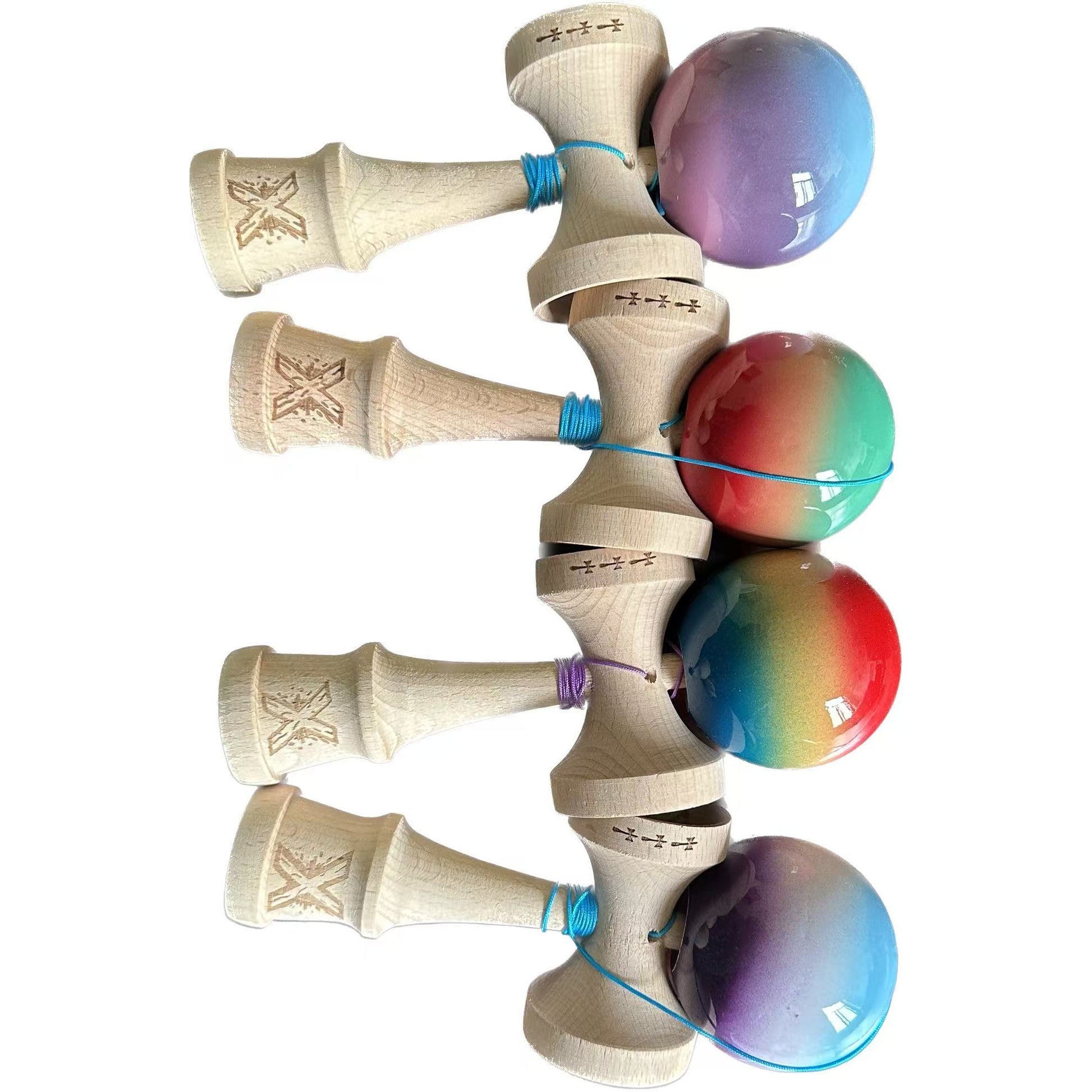Kendama X Originala, Profesionala, Klevo,  din Lemn, 18 cm  -largel balls+large handle  +Original Super Sticky- Gradient colors MIX