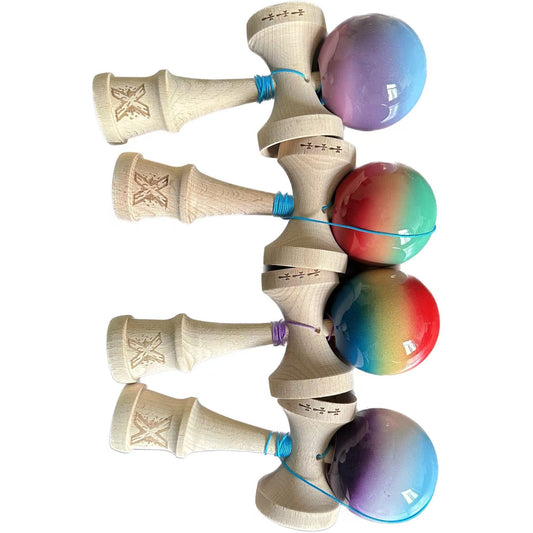 Kendama X Originala, Profesionala, Klevo,  din Lemn, 18 cm  -largel balls+large handle  +Original Super Sticky- Gradient colors MIX