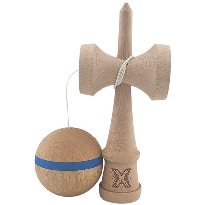 Kendama X Originala, Profesionala, Klevo, din Lemn, 18 cm, Special, Model cu Dunga, Albastru