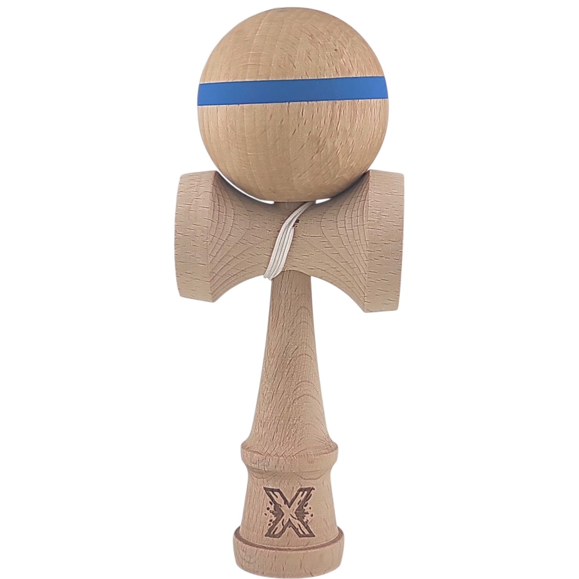 Kendama X Originala, Profesionala, Klevo, din Lemn, 18 cm, Special, Model cu Dunga, Albastru