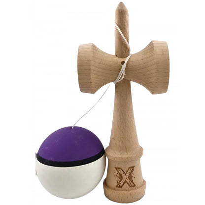Kendama X Originala, Profesionala, Klevo, din Lemn, 18 cm, Multicolor Mov/Negru/Alb