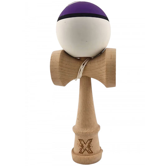 Kendama X Originala, Profesionala, Klevo, din Lemn, 18 cm, Multicolor Mov/Negru/Alb