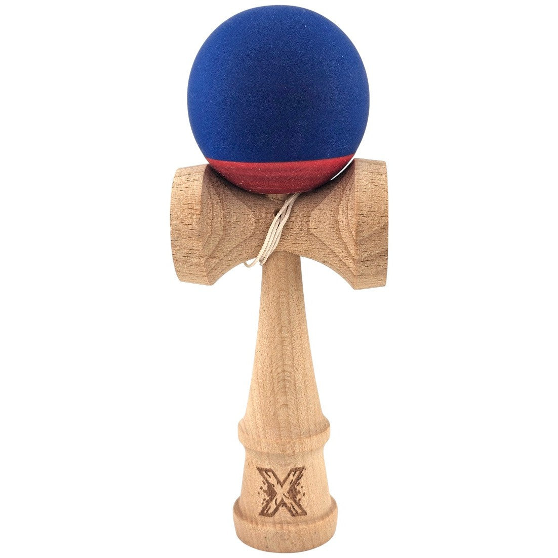 Kendama X Originala, Profesionala, Klevo, din Lemn, 18 cm, Rubber Grip, Albastru inchis/Rosu