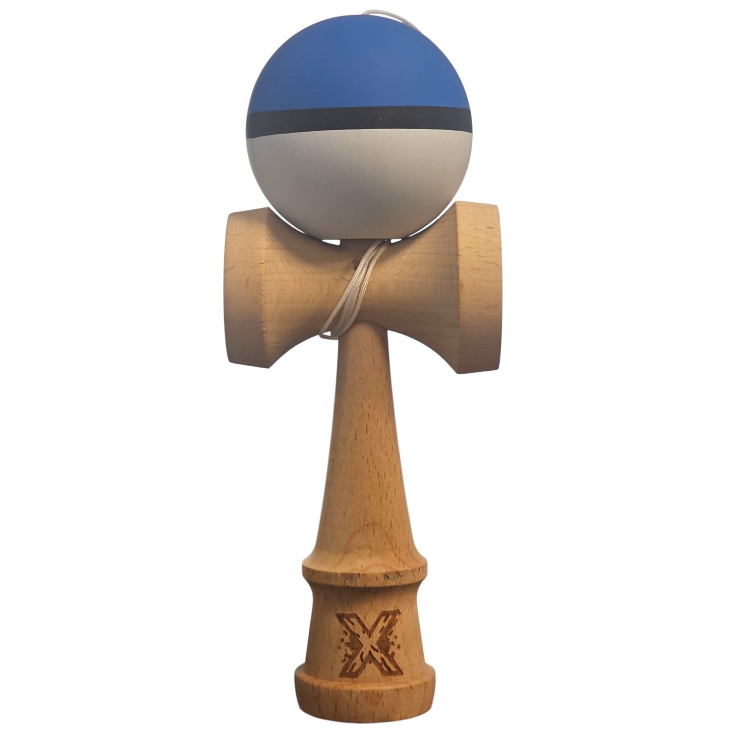 Kendama X Originala, Profesionala, Klevo, din Lemn, 18 cm, Rubber Grip, Albastru/Negru/Alb
