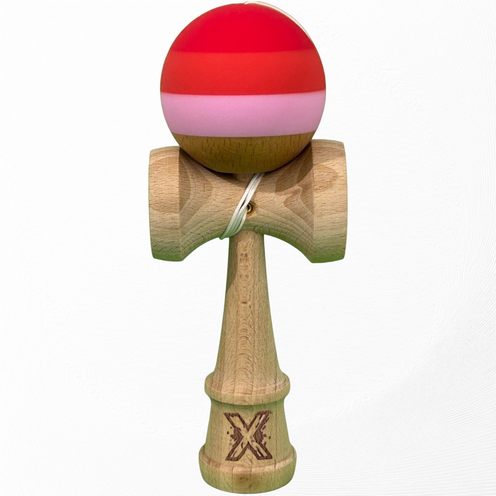 Kendama X Originala, Profesionala, Klevo, din Lemn, 18 cm, Rubber Grip, Rosu inchis/Rosu/Alb