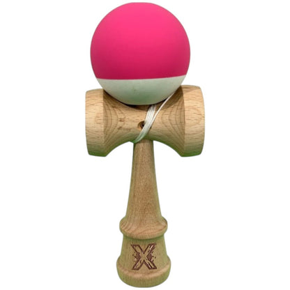 Kendama X Originala, Profesionala, Klevo, din Lemn, 18 cm, Rubber Grip, Roz inchis/Alb
