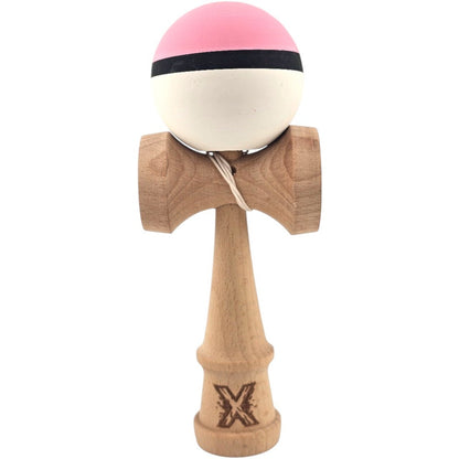 Kendama X Originala, Profesionala, Klevo, din Lemn, 18 cm, Rubber Grip, Roz/Negru/Alb