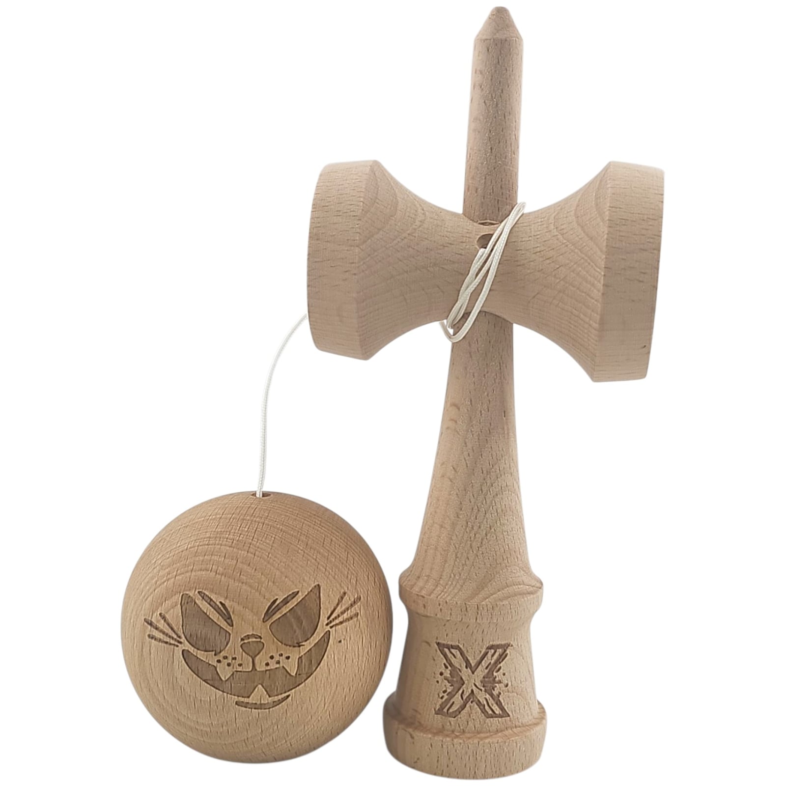 Kendama X Originala, Profesionala, Klevo, din Lemn, 18 cm, Special, Crazy Cat, Lemn