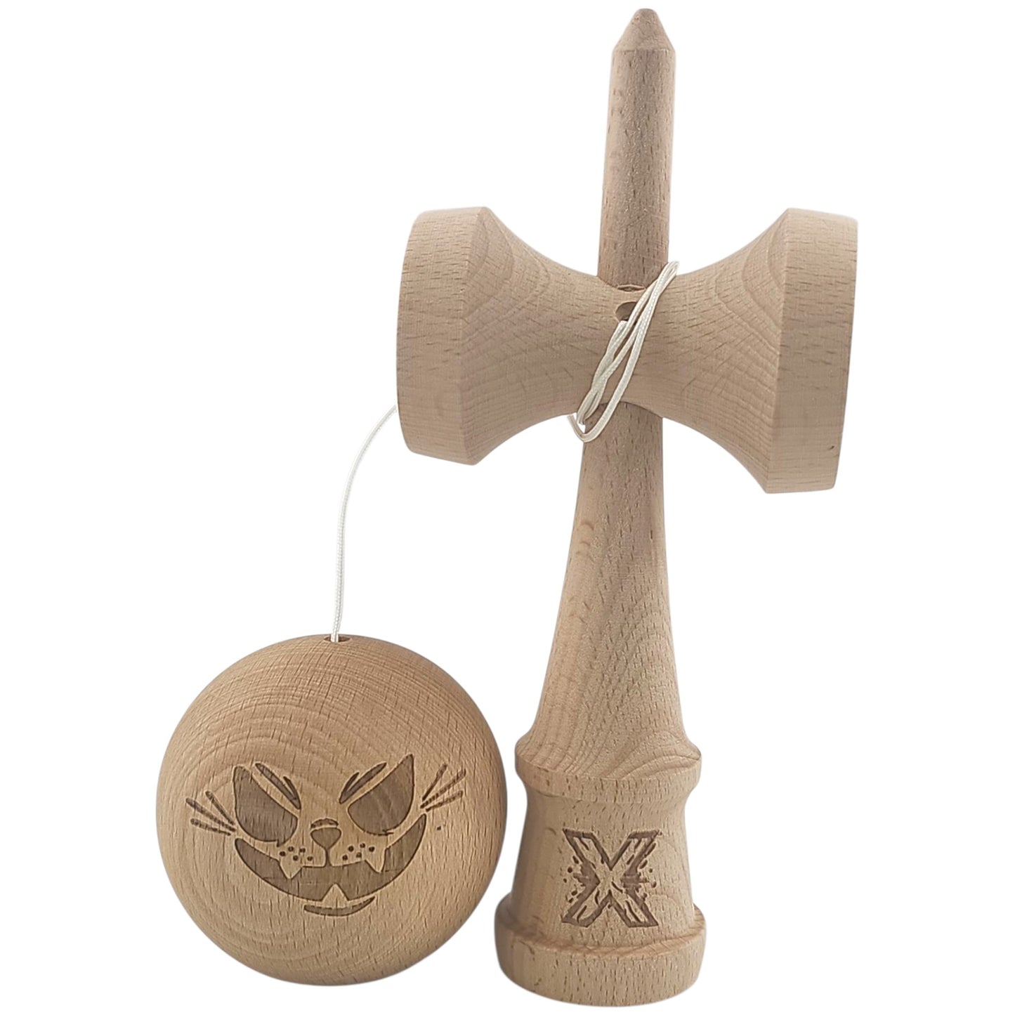 Kendama X Originala, Profesionala, Klevo, din Lemn, 18 cm, Special, Crazy Cat, Lemn