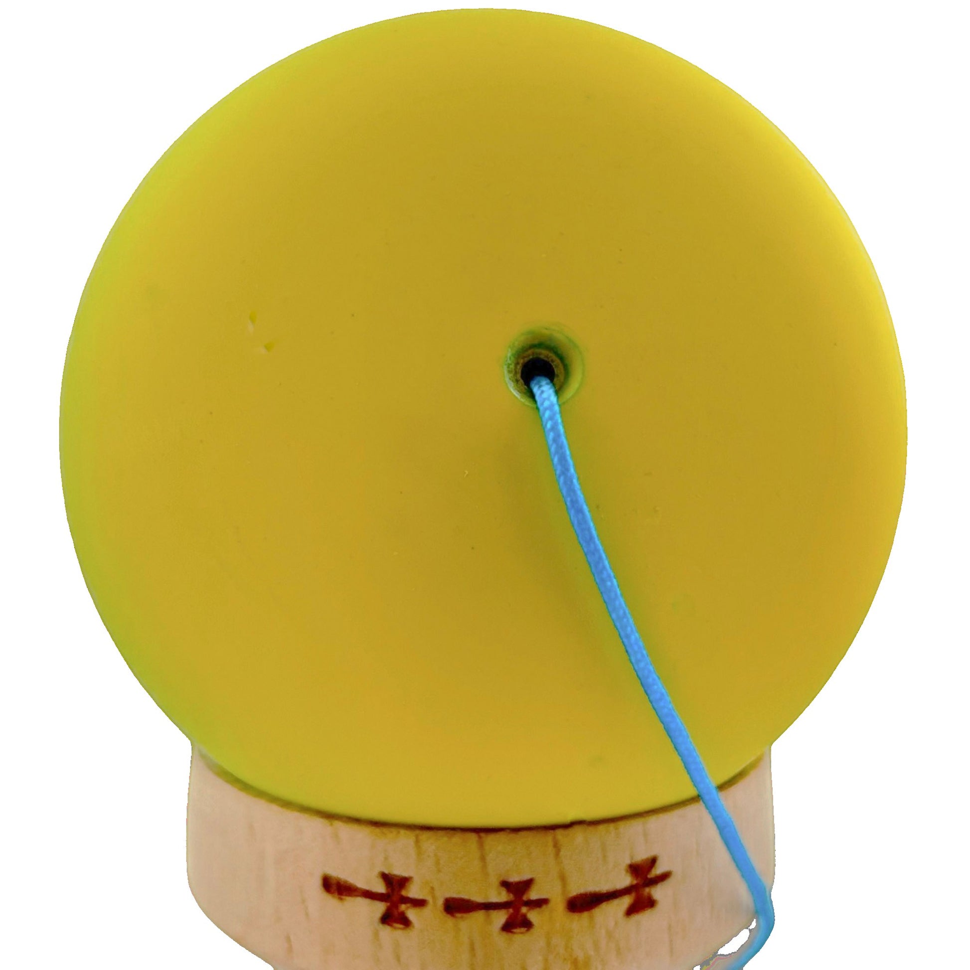 Kendama X Originala, Profesionala, Klevo, Big Cups V2, Rubber Grip cu Cupe Mari, Rulment Metalic cu Ata 55 cm, Gradient Galben/Albastru