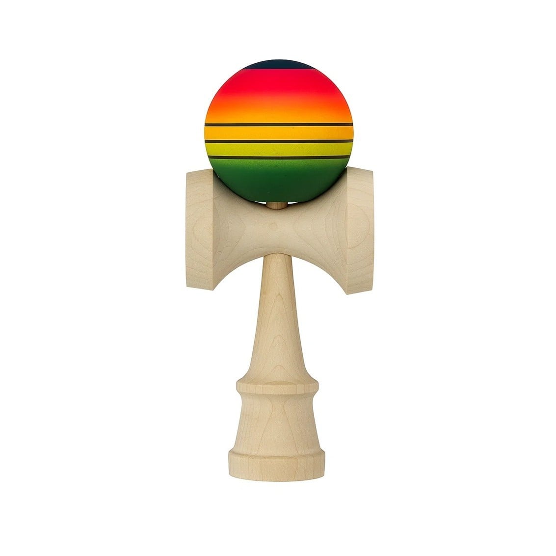 Kendama X Originala, Profesionala, Klevo, Big Cups V2, Super Sticky Legendary Cupe Mari, Rulment Metalic cu Ata 55 cm, Rosu/Galben/Verde