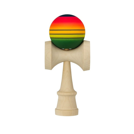 Kendama X Originala, Profesionala, Klevo, Big Cups V2, Super Sticky Legendary Cupe Mari, Rulment Metalic cu Ata 55 cm, Rosu/Galben/Verde