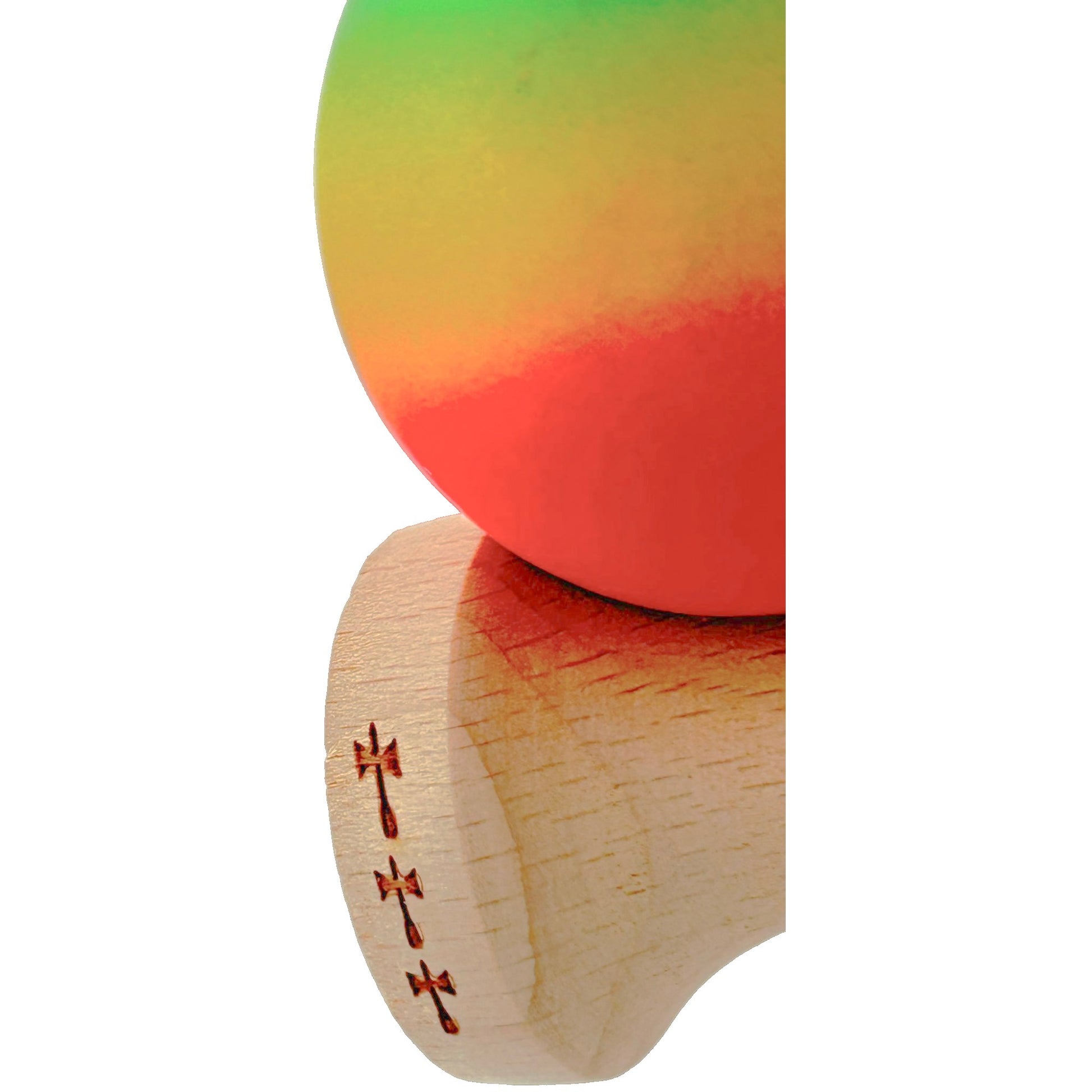 Kendama X Originala, Profesionala, Klevo, Big Cups V2, Rubber Grip cu Cupe Mari, Rulment Metalic cu Ata 55 cm, Verde/Galben/Rosu