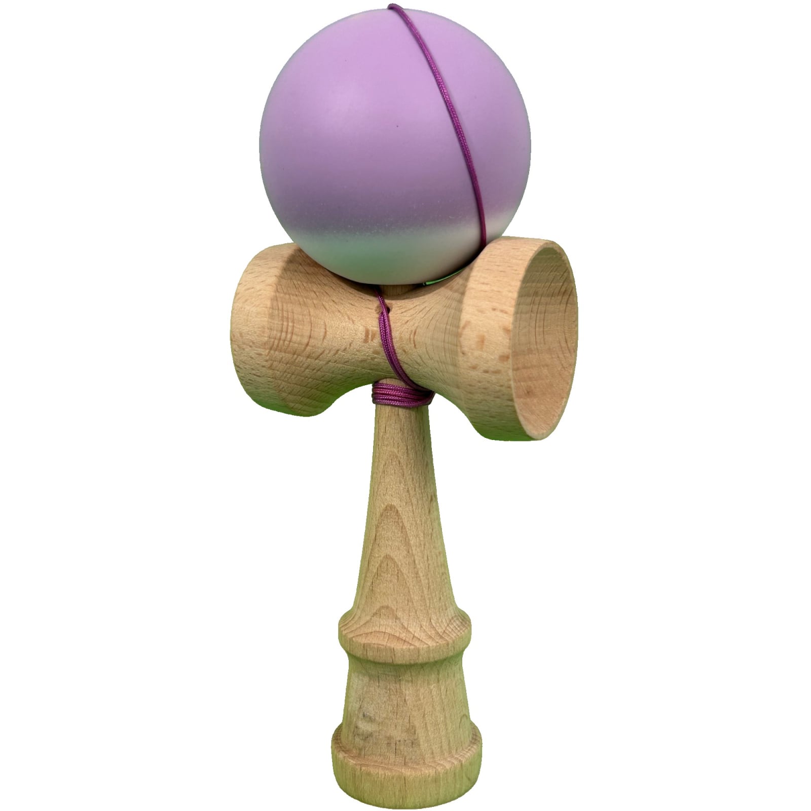 Kendama X Originala, Profesionala, Klevo, din Lemn cu Bila Cauciucata, 18 x 6 x 7 cm, Gradient Mov/Alb