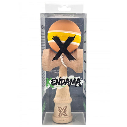 Kendama X Originala, Profesionala, Klevo, din Lemn cu Bila cu Invelis din Cauciuc, 18 x 6 x 7 cm, Rubber Grip, Portocaliu/Galben/Alb