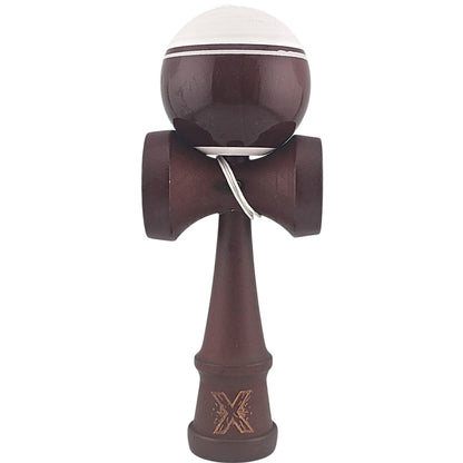 Kendama X Originala, Profesionala, Klevo, Super Sticky Legendary, Rulment Metalic cu Ata 55 cm, Alb/Maro