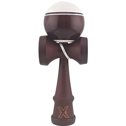 Kendama X Originala, Profesionala, Klevo, Super Sticky Legendary, Rulment Metalic cu Ata 55 cm, Alb/Maro