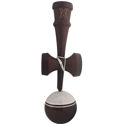 Kendama X Originala, Profesionala, Klevo, Super Sticky Legendary, Rulment Metalic cu Ata 55 cm, Alb/Maro