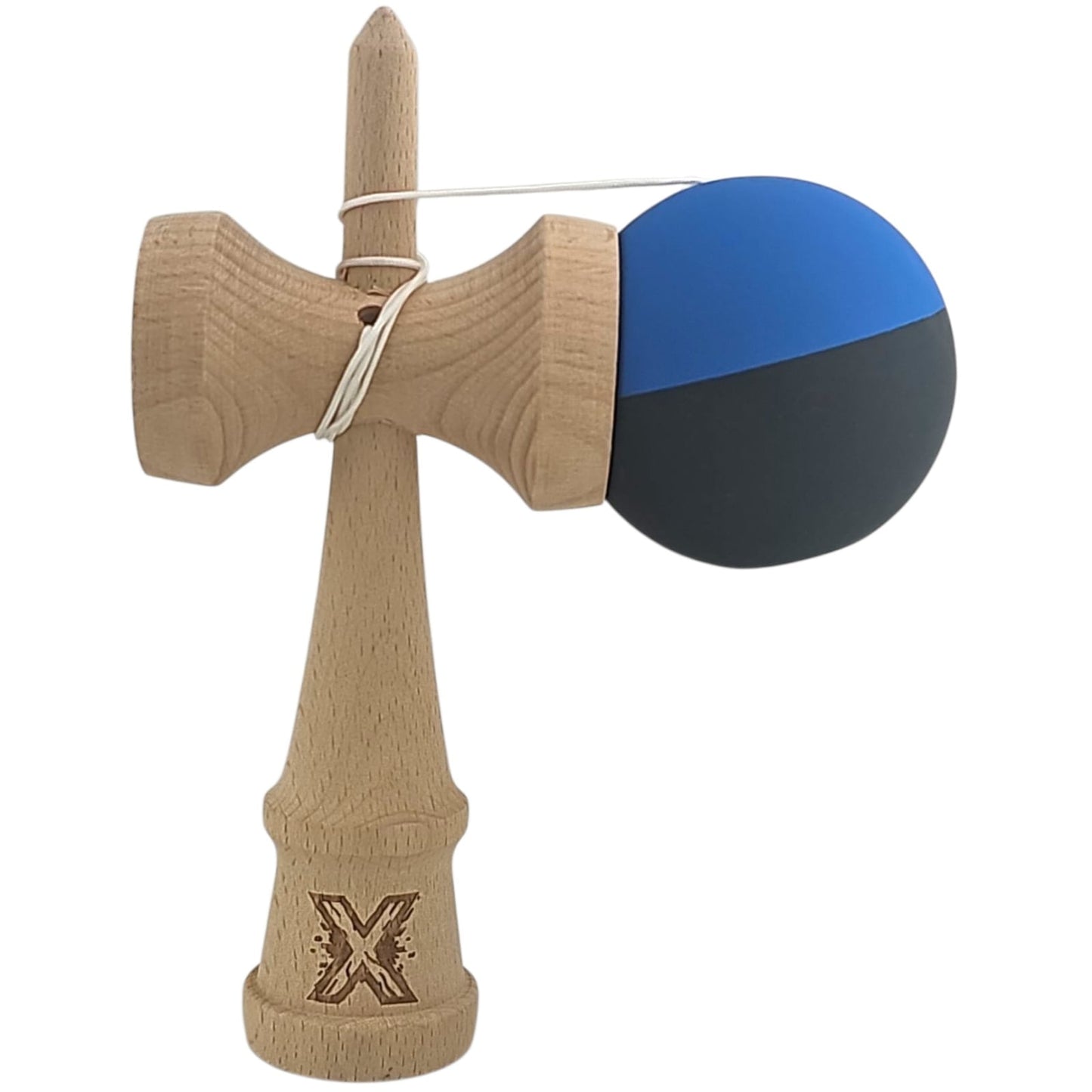 Kendama X Originala, Profesionala, Klevo, din Lemn, Rubber Grip, 18 cm, Albastru/Negru