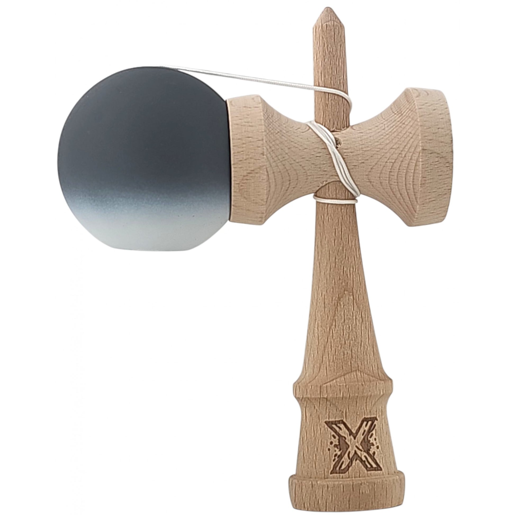 Kendama X Originala, Profesionala, Klevo, din Lemn, Rubber Grip, 18 cm, Alb/Negru