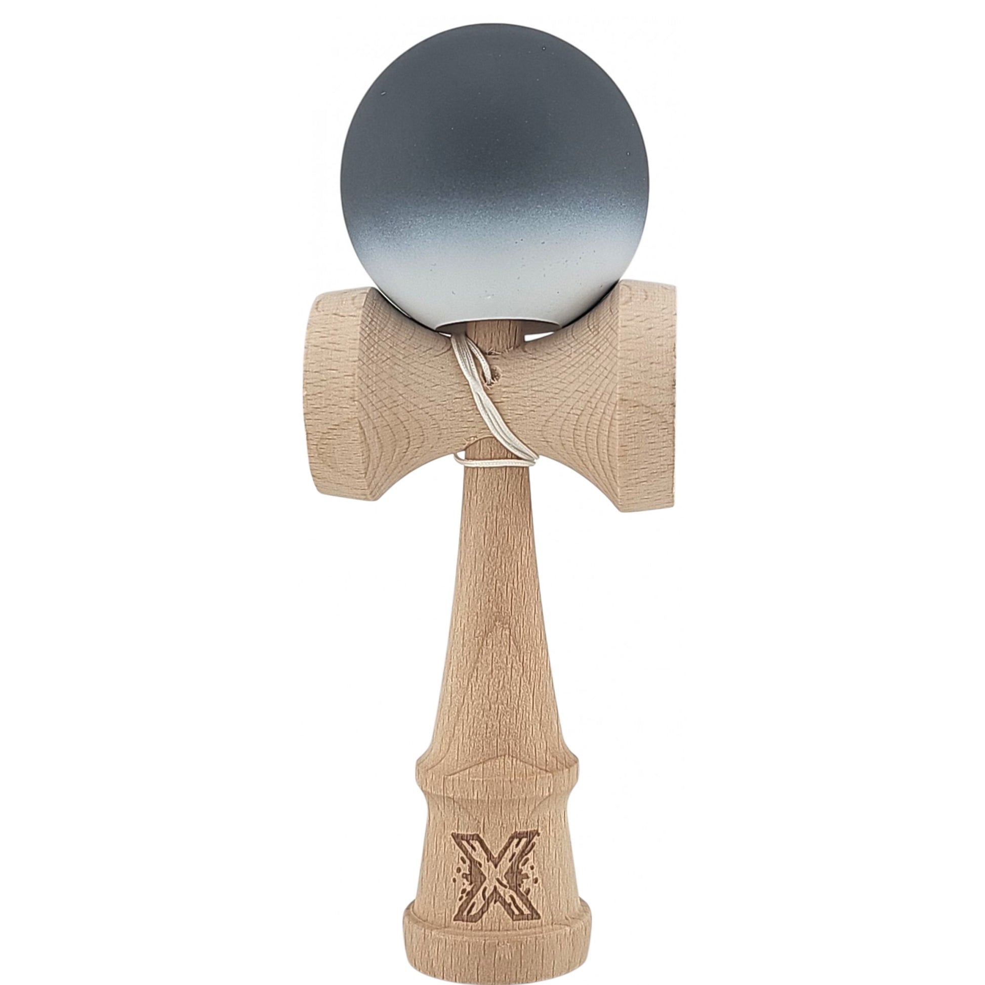 Kendama X Originala, Profesionala, Klevo, din Lemn, Rubber Grip, 18 cm, Alb/Negru