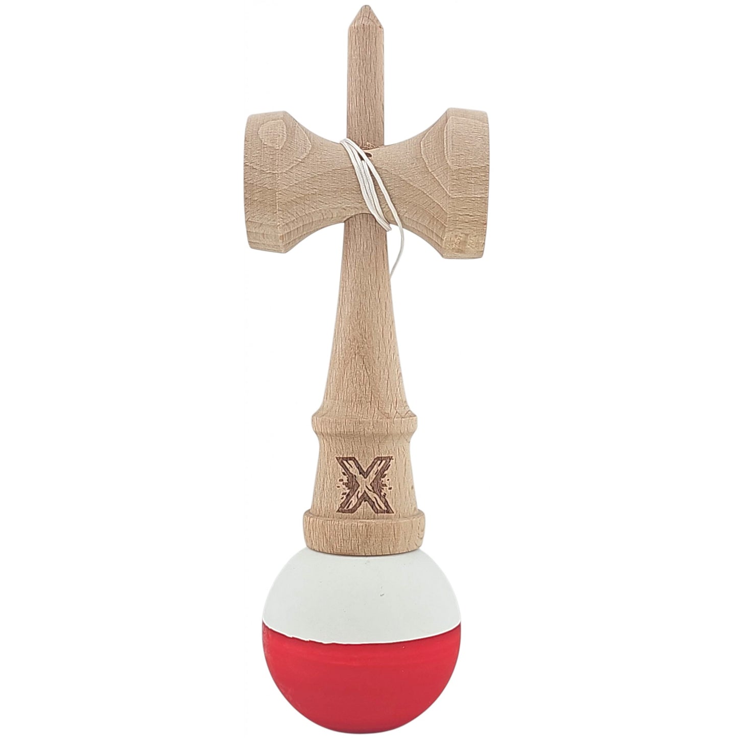 Kendama X Originala, Profesionala, Klevo, din Lemn, Rubber Grip, 18 cm, Alb/Rosu