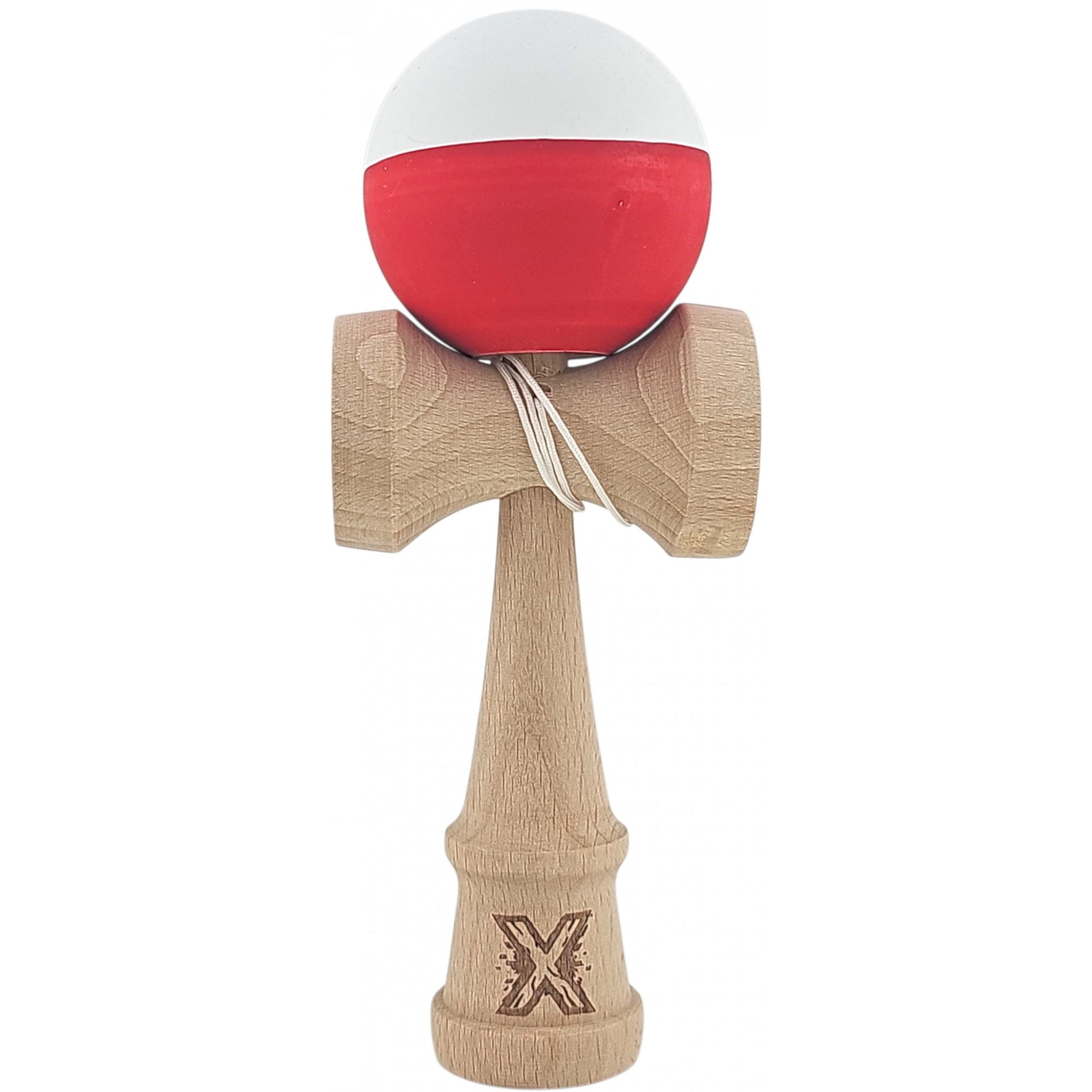 Kendama X Originala, Profesionala, Klevo, din Lemn, Rubber Grip, 18 cm, Alb/Rosu