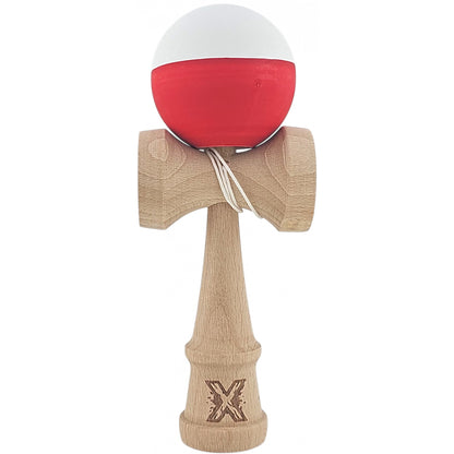 Kendama X Originala, Profesionala, Klevo, din Lemn, Rubber Grip, 18 cm, Alb/Rosu