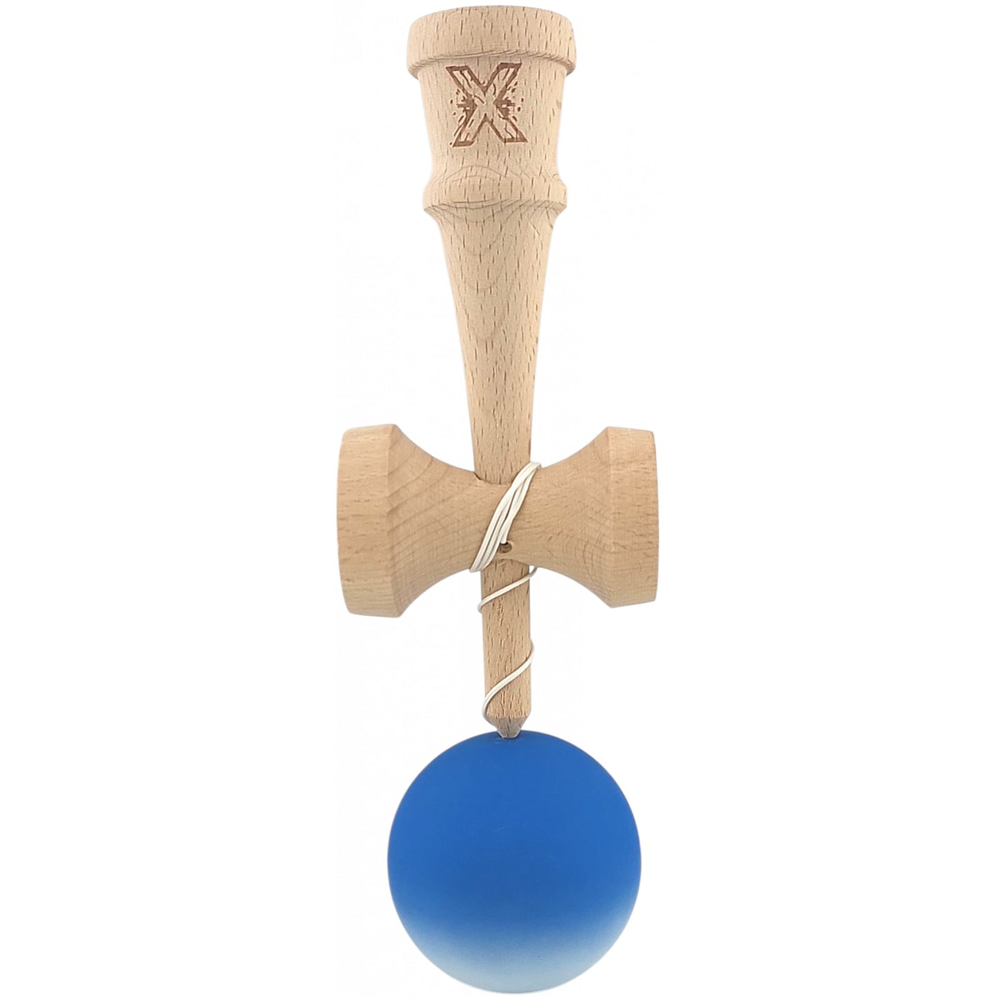 Kendama X Originala, Profesionala, Klevo, din Lemn, Rubber Grip, 18 cm, Albastru/Alb