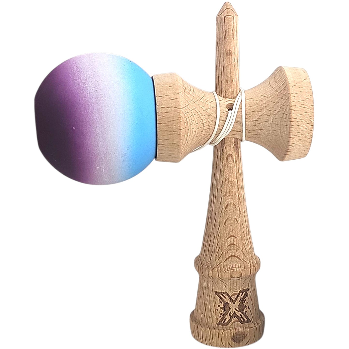 Kendama X Originala, Profesionala, Klevo, din Lemn, Rubber Grip, 18 cm, Albastru/Alb/Violet