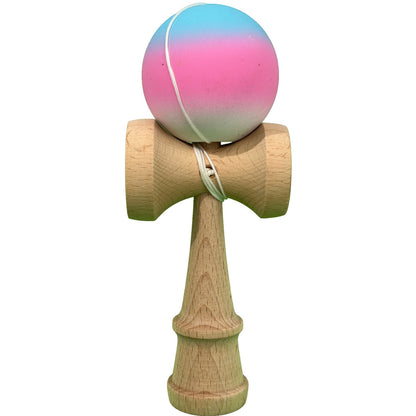 Kendama X Originala, Profesionala, Klevo, din Lemn, Rubber Grip, 18 cm, Gradient Albastru/Roz/Alb