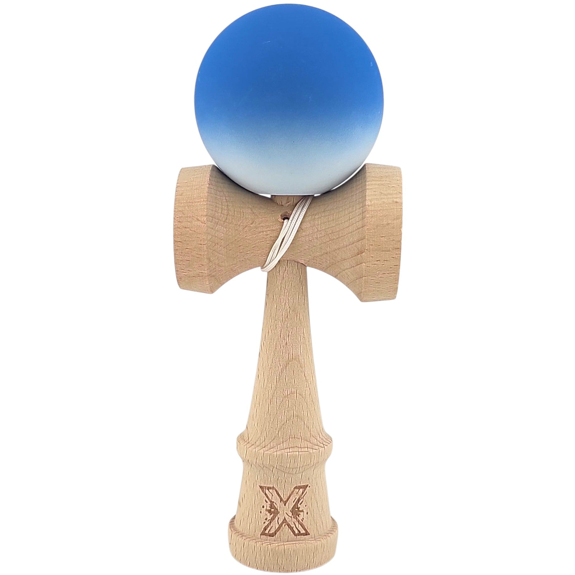 Kendama X Originala, Profesionala, Klevo, din Lemn, Rubber Grip, 18 cm, Albastru/Alb