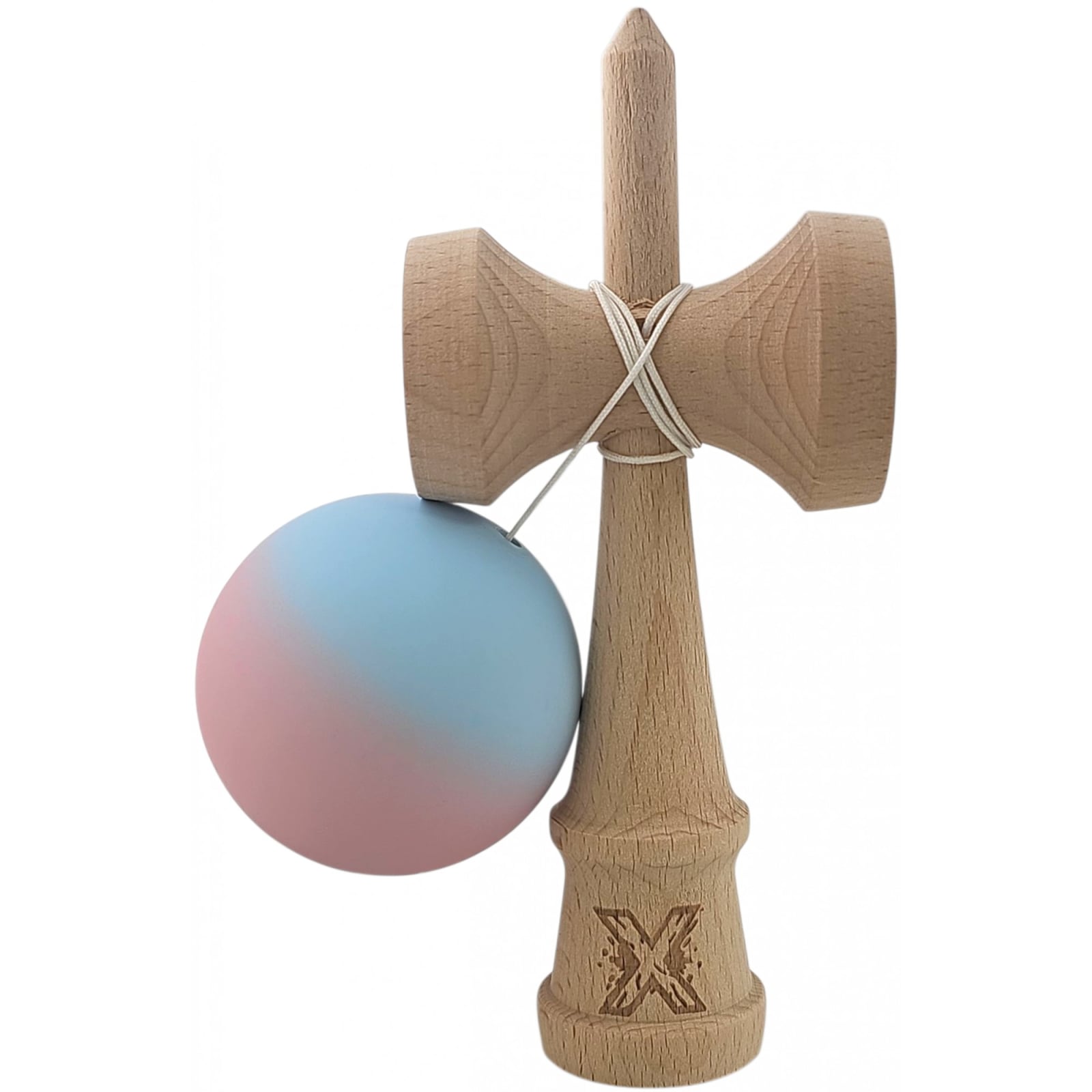 Kendama X Originala, Profesionala, Klevo, din Lemn, Rubber Grip, 18 cm, Albastru/Lila