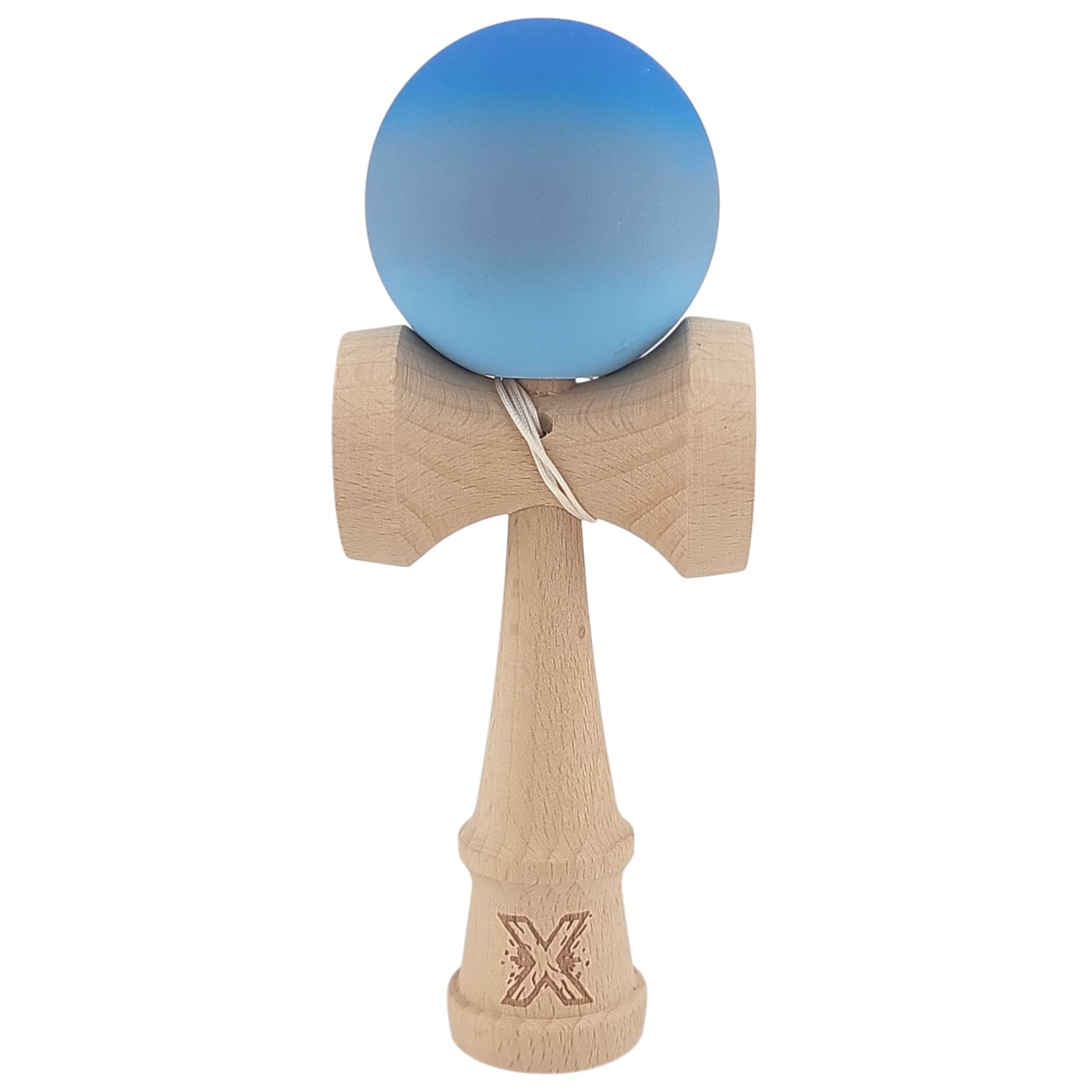 Kendama X Originala, Profesionala, Klevo, din Lemn, Rubber Grip, 18 cm, Albastru/Gri/Bleu
