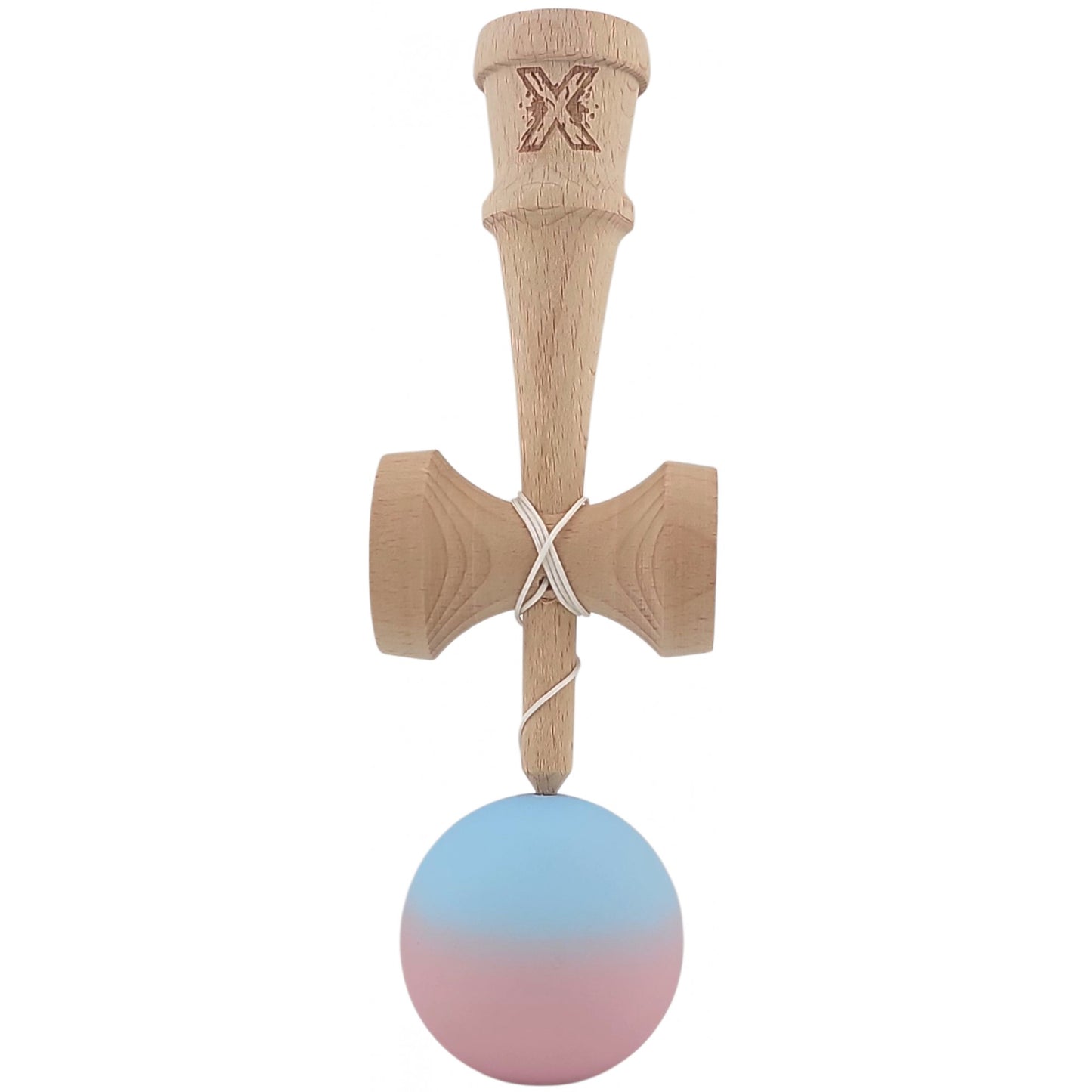 Kendama X Originala, Profesionala, Klevo, din Lemn, Rubber Grip, 18 cm, Albastru/Lila