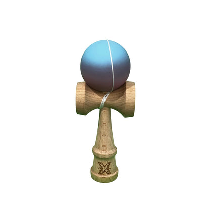 Kendama X Originala, Profesionala, Klevo, din Lemn, Rubber Grip, 18 cm, Roz/Mov/Albastru