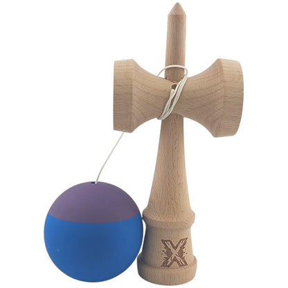Kendama X Originala, Profesionala, Klevo, din Lemn, Rubber Grip, 18 cm, Albastru/Mov