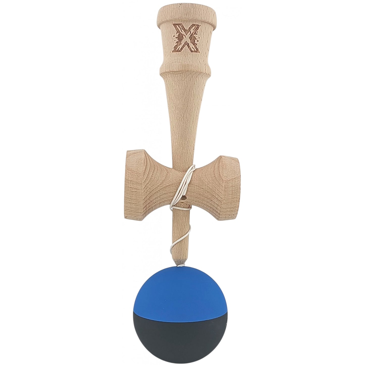 Kendama X Originala, Profesionala, Klevo, din Lemn, Rubber Grip, 18 cm, Albastru/Negru