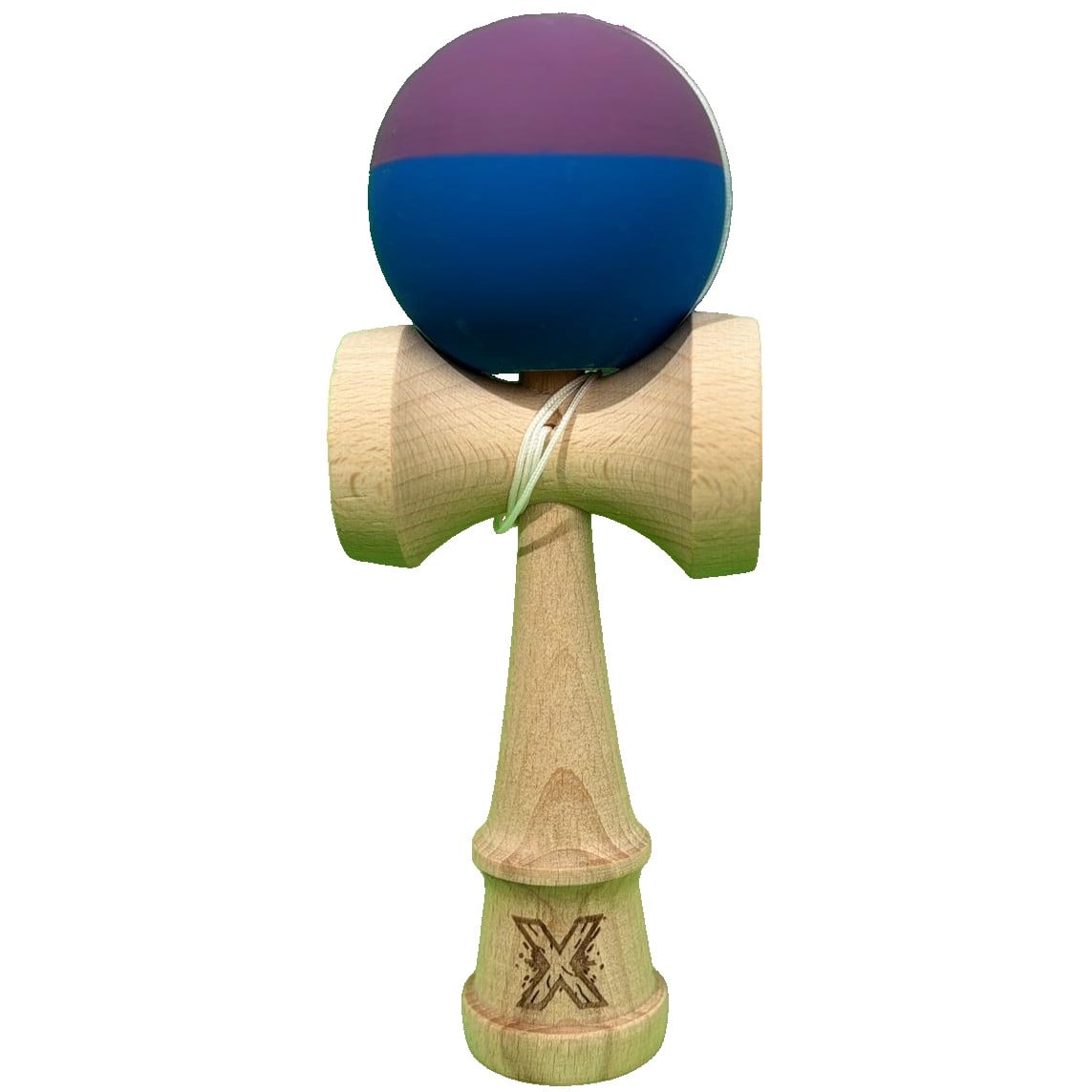 Kendama X Originala, Profesionala, Klevo, din Lemn, Rubber Grip, 18 cm, Albastru/Mov