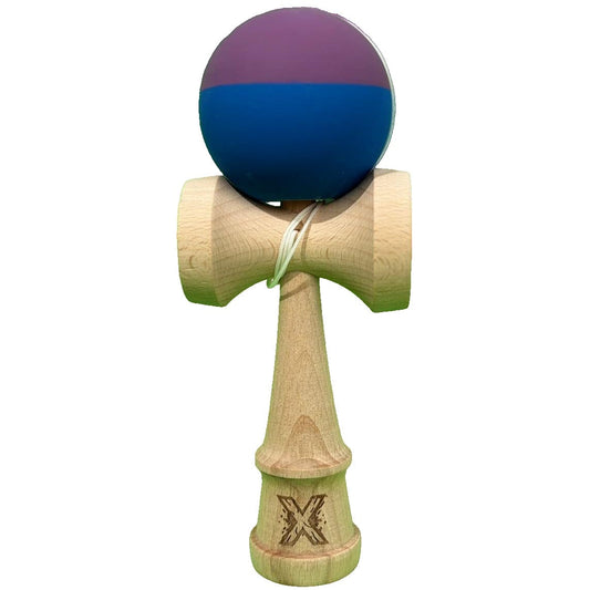 Kendama X Originala, Profesionala, Klevo, din Lemn, Rubber Grip, 18 cm, Albastru/Mov