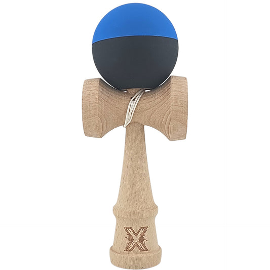 Kendama X Originala, Profesionala, Klevo, din Lemn, Rubber Grip, 18 cm, Albastru/Negru