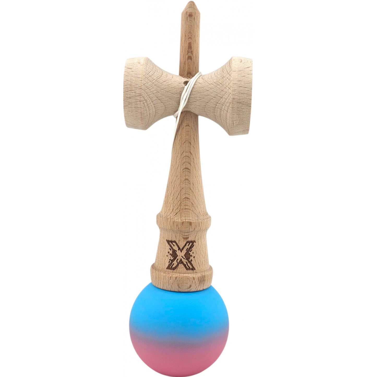 Kendama X Originala, Profesionala, Klevo, din Lemn, Rubber Grip, 18 cm, Albastru/Roz