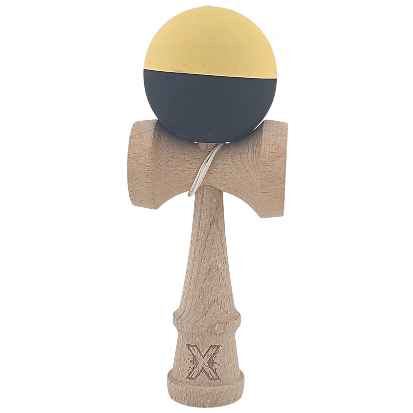 Kendama X Originala, Profesionala, Klevo, din Lemn, Rubber Grip, 18 cm, Galben/Negru