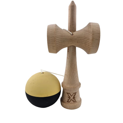 Kendama X Originala, Profesionala, Klevo, din Lemn, Rubber Grip, 18 cm, Galben/Negru