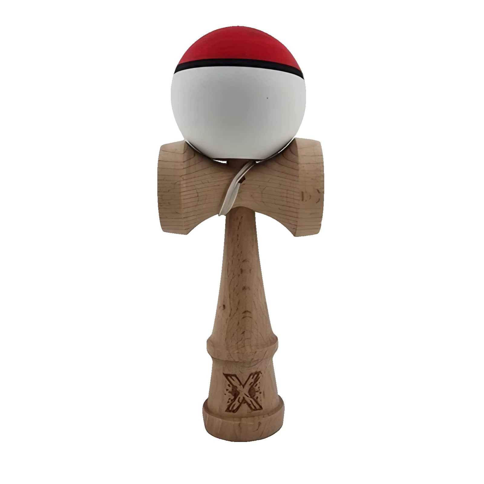 Kendama X Originala, Profesionala, Klevo, din Lemn, Rubber Grip, 18 cm, Rosu/Alb