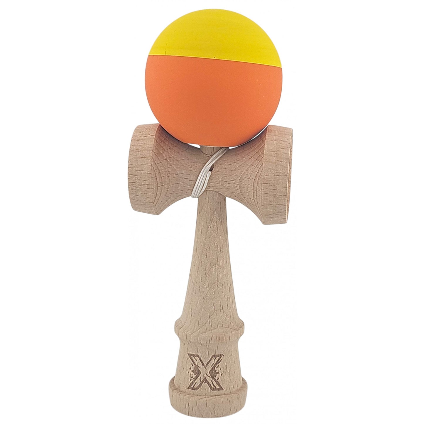 Kendama X Originala, Profesionala, Klevo, din Lemn, Rubber Grip, 18 cm, Galben/Portocaliu
